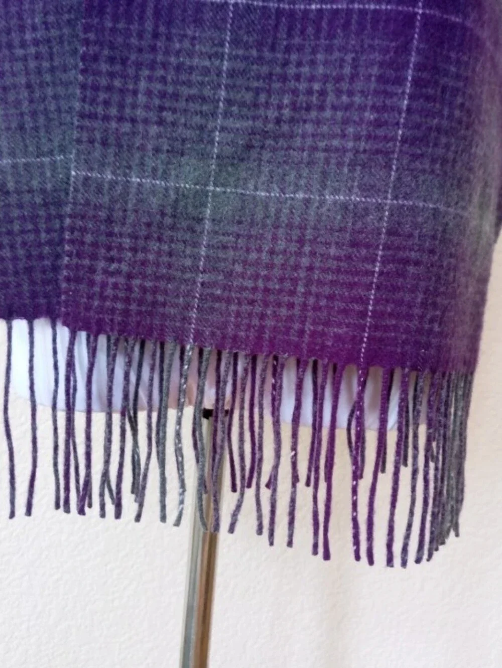 Club Room luxurious cashmere plaid purple and gray fringe scarf